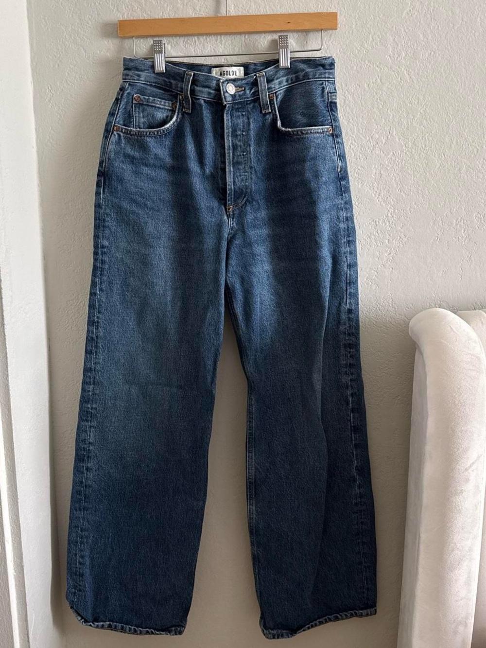 Agolde Wide Leg High-Rise Jeans in Dark Blue Denim